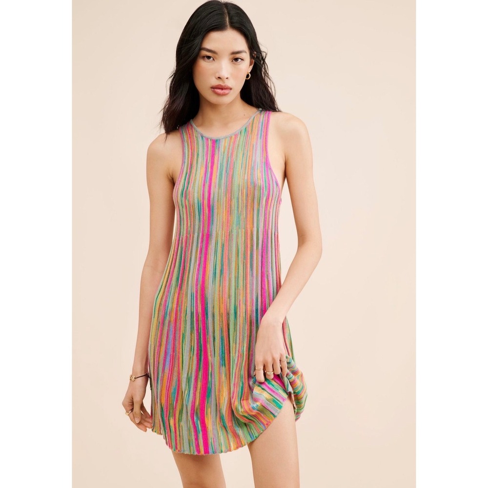 Anthropologie Daily Practice Mini Sweater Dress Cheap Shot Pink Green Large